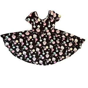 Wild Rich Kids Twirl Dress Girls size 11/12 Alien Cupcake print black